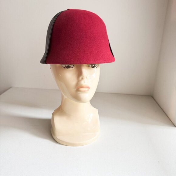 Vintage Red Burgundy Leather Detail Wool Felt Cloche hat - Picture 4 of 10